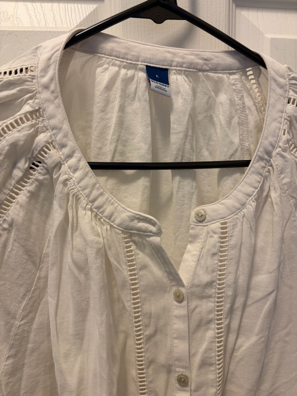 Old Navy White Button-Front Peasant Blouse - Picture 3 of 4